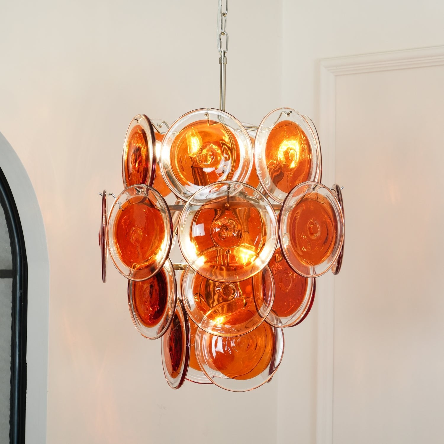 Murano Orange Disk Glass Chandelier