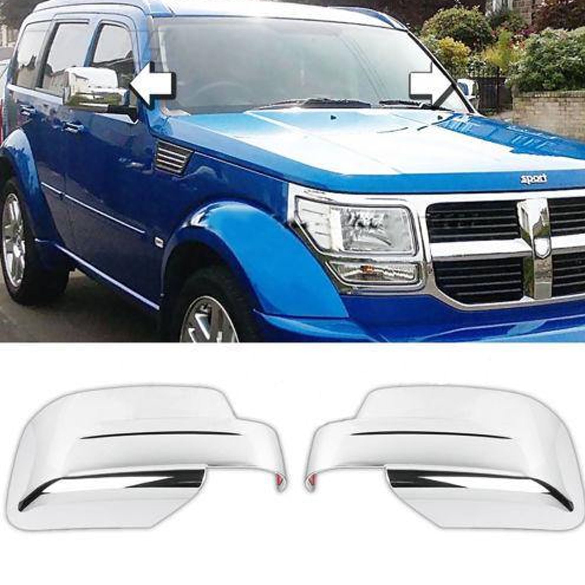 NINTE Chrome Mirror Covers +4 Door Handle Covers for Dodge Nitro 2007-2012 / Jeep Liberty 2008-2013