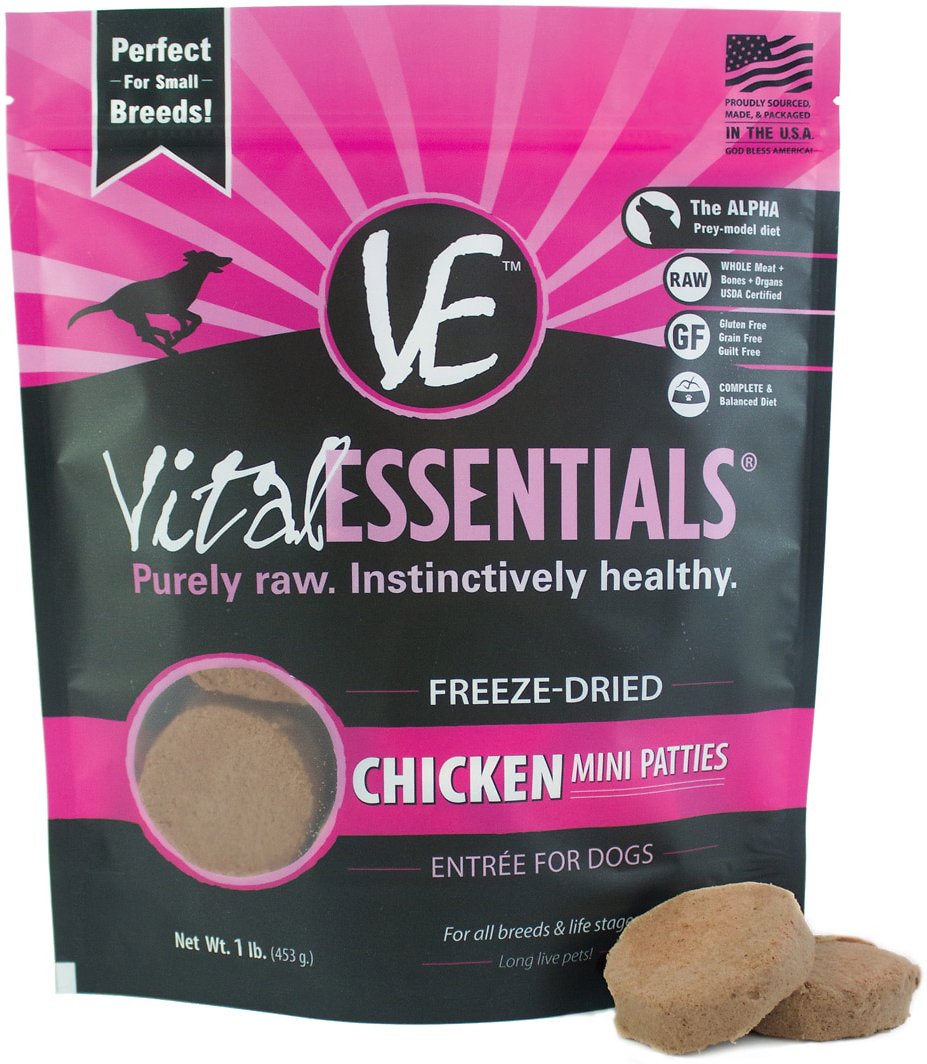 Vital Essentials Chicken Mini Patties Grain Free Freeze Dried Raw Dog