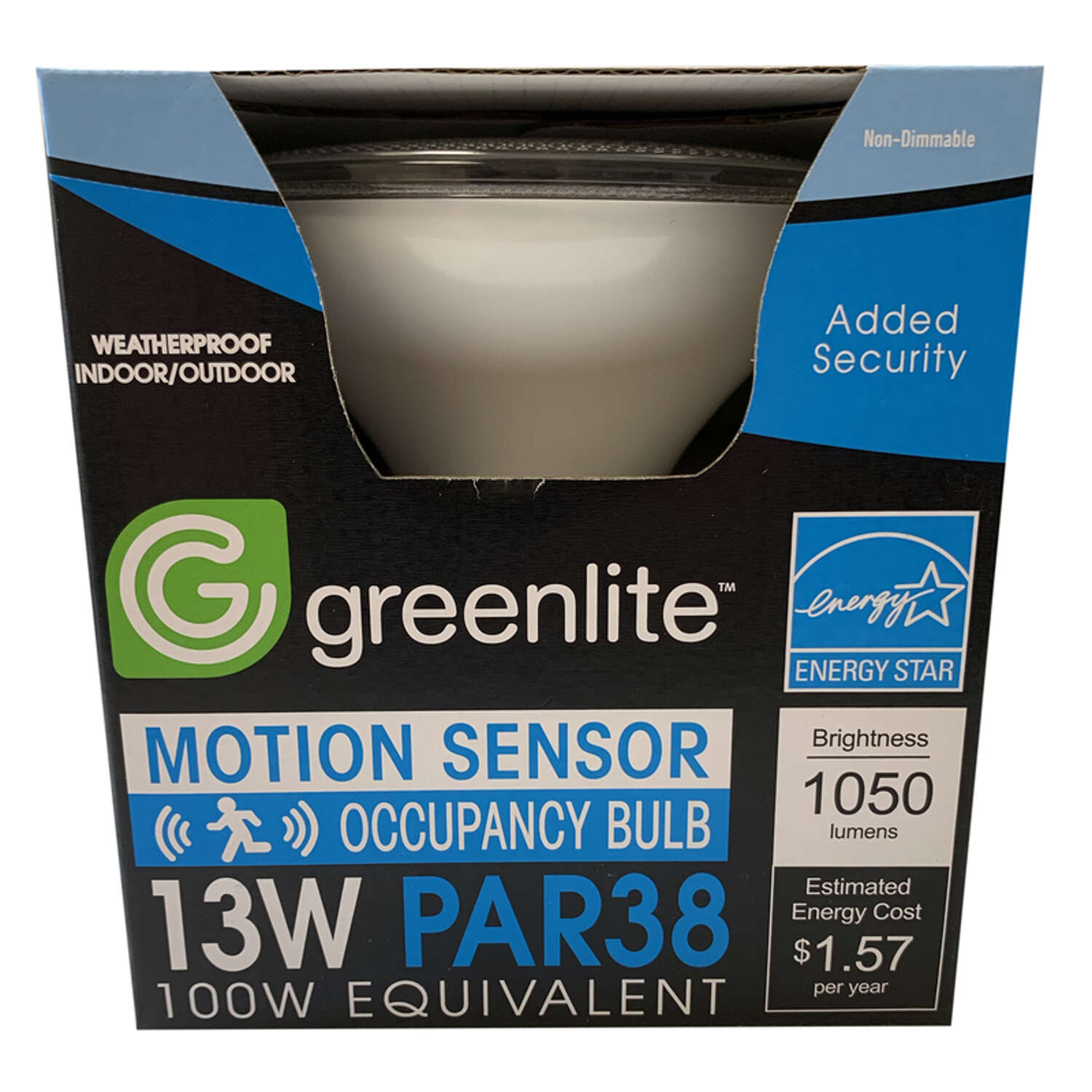 Greenlite PAR38 E26 (Medium) LED Motion Activated Bulb Bright White 100 Watt Equivalence 1 pk