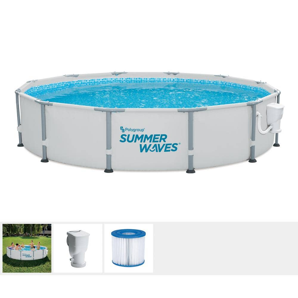 Summer Waves Elite 12 ft. Round 30 in. Metal Frame Above Ground Pool Set with Filter Pump P4001230A