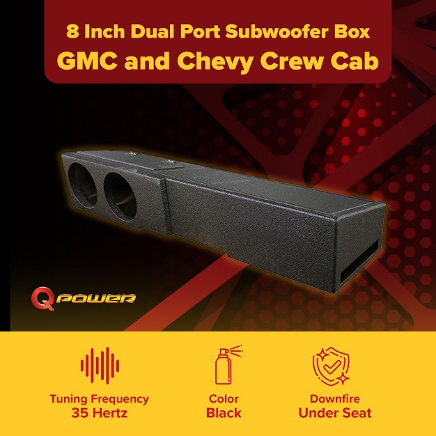 Qpower Qbgmcff07208 8 Inch Dual Port Subwoofer Enclosure Box With Underseat Down Fire For Gmc And Chevy Crew Cab 2007 To Current