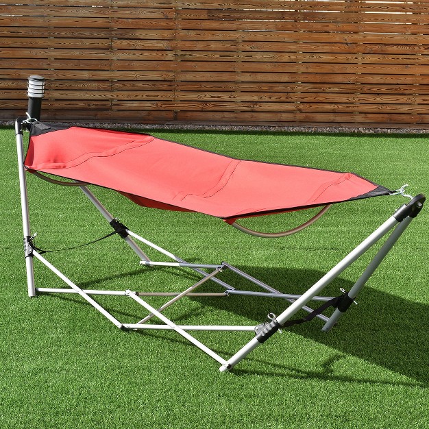 Costway Red Portable Folding Hammock Lounge Camping Bed Steel Frame Stand W carry Bag