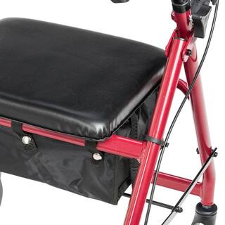 Drive Medical Aluminum Rollator Rolling Walker with Fold Up and Removable Back Support and Padded Seat Red r728rd