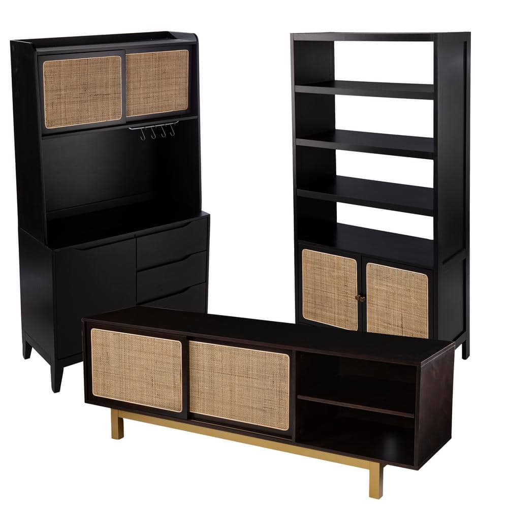 SEI FURNITURE Carondale 74 in. Wide Black 4-shelves Standard Bookcase HD109619