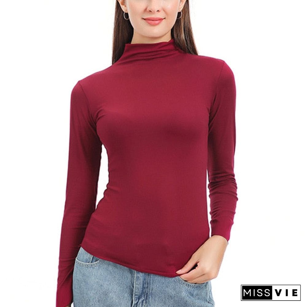 Plus Size Turtleneck Sweater Women Winter Autumn Long Sleeve Elasticity Bottoming Tops Solid Color Slim Fit Warm Knit Pullovers