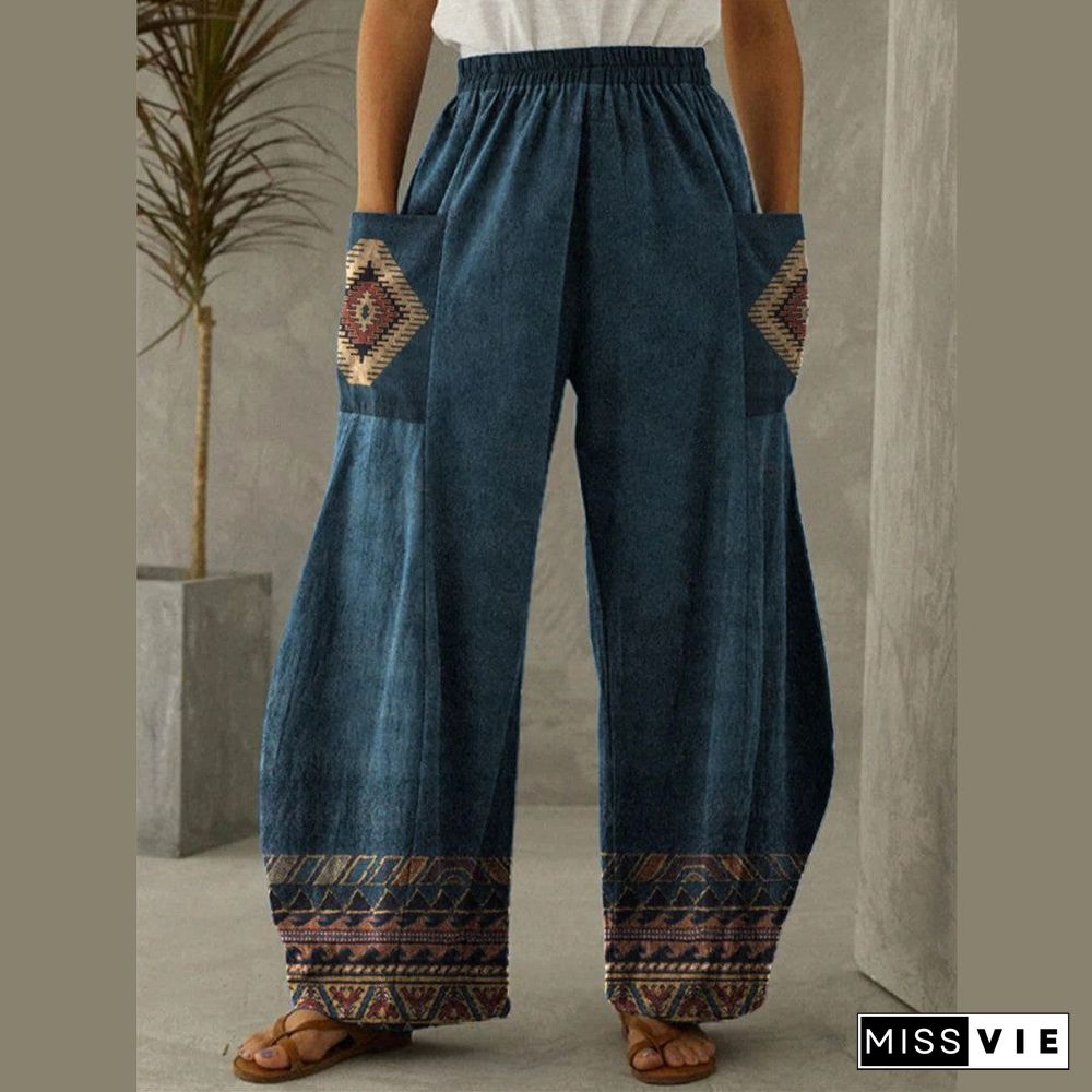 Women's Pant Pocket Geometric Print Loose Casual Pants