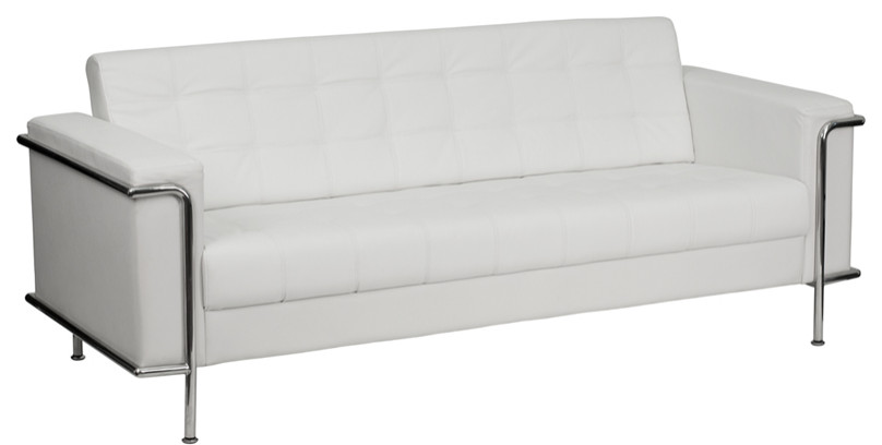 Contemporary Melrose White LeatherSoft Sofa with Encasing Frame   Modern   Sofas   by First of a Kind USA Inc  Houzz