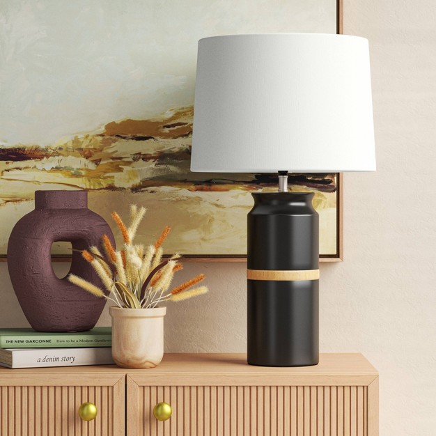 Ceramic And Wood Table Lamp includes Led Light Bulb