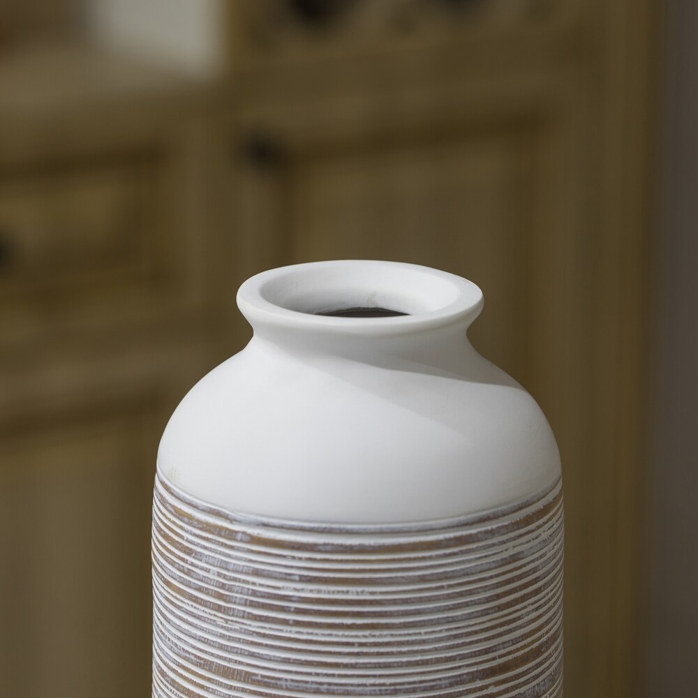 Modern Ribbed Trumpet Style Designed Table Vase  Ceramic White