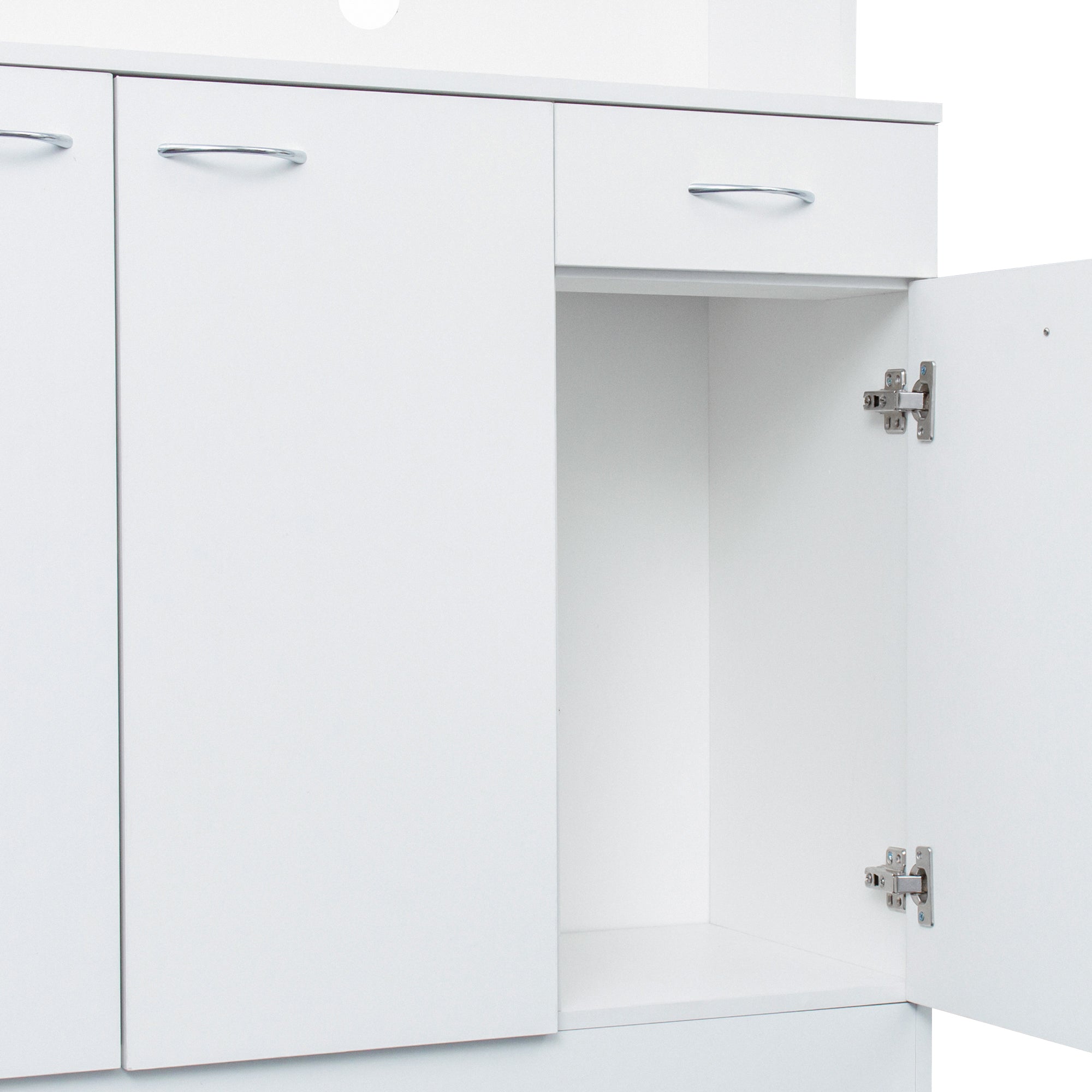 AOMBOO Tall Wardrobe Kitchen Cabinet Wood Kitchen Pantry Storage with Drawer Shelves, White