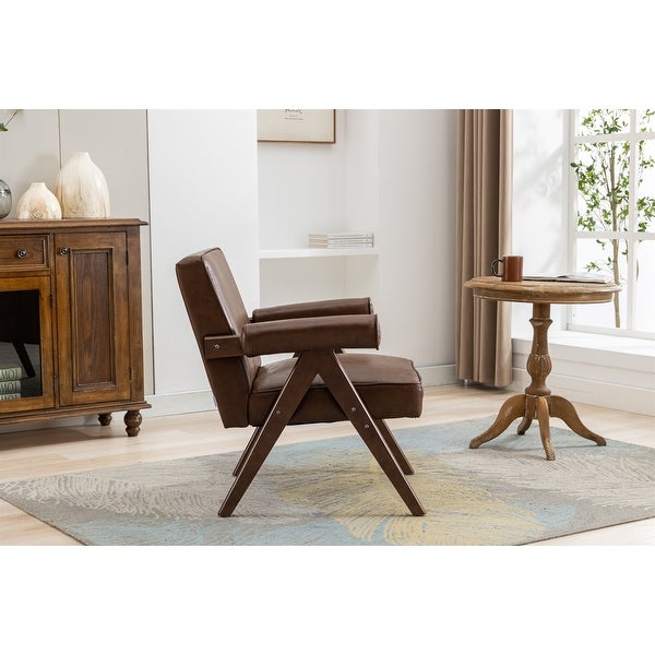 Leisure Chair with Solid Wood Armrest and Feet， Mid-Century Modern Accent chair， for Living Room Bedroom Studio chair