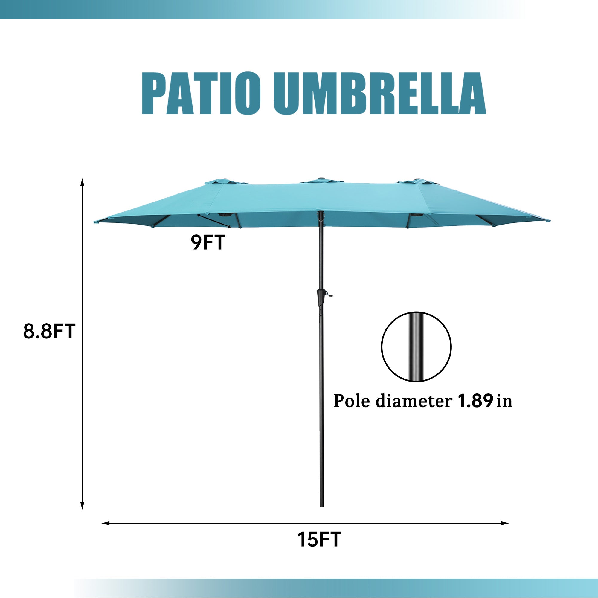 Autlaycil 15ft Patio Umbrellas Double-Sided Outdoor Market Extra Large Umbrella with Crank-Blue