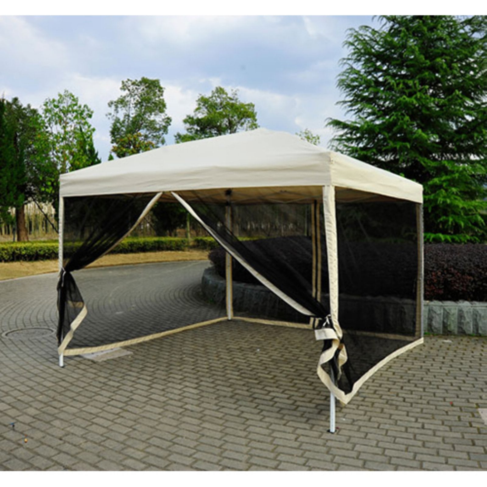 Outsunny 10' x 10' Pop-Up Canopy Shelter Party Tent with Mesh Walls - American Flag