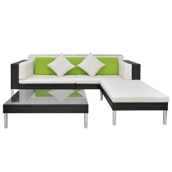 4 Piece Patio Lounge Set with Cushions Poly Rattan Black - Overstock - 36363729