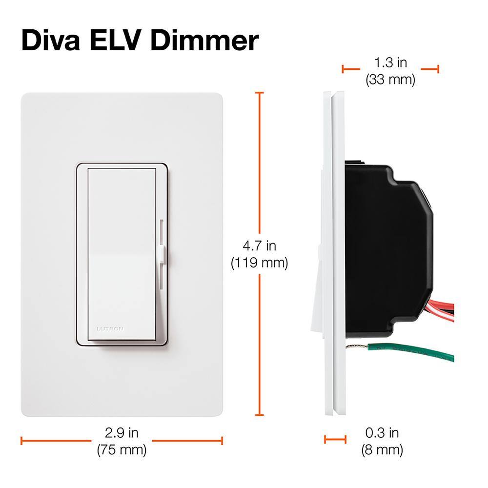 Lutron Diva Dimmer Switch for Electronic Low Voltage 300-WattSingle-Pole Gray (DVELV-300P-GR) DVELV-300P-GR