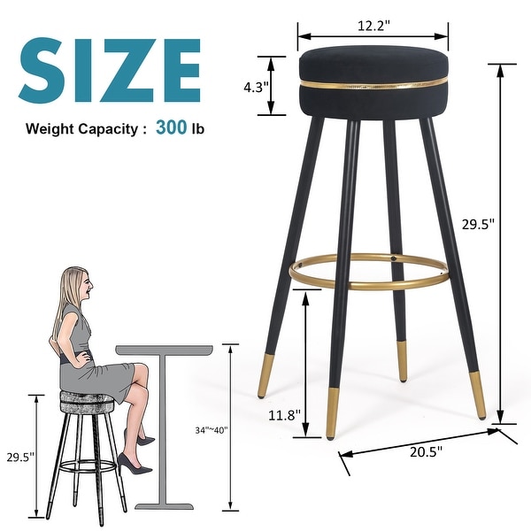 Adeco Set of 2 Bar Stools， Round Counter Height Stools Modern Footrest