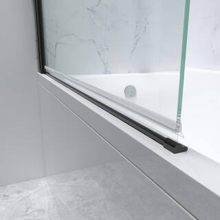 FELYL Mocha 34 in. W x 58 in. H Pivot Semi Frameless Tub Door in Matte Black Finish with Clear Tempered Glass FL12013458B