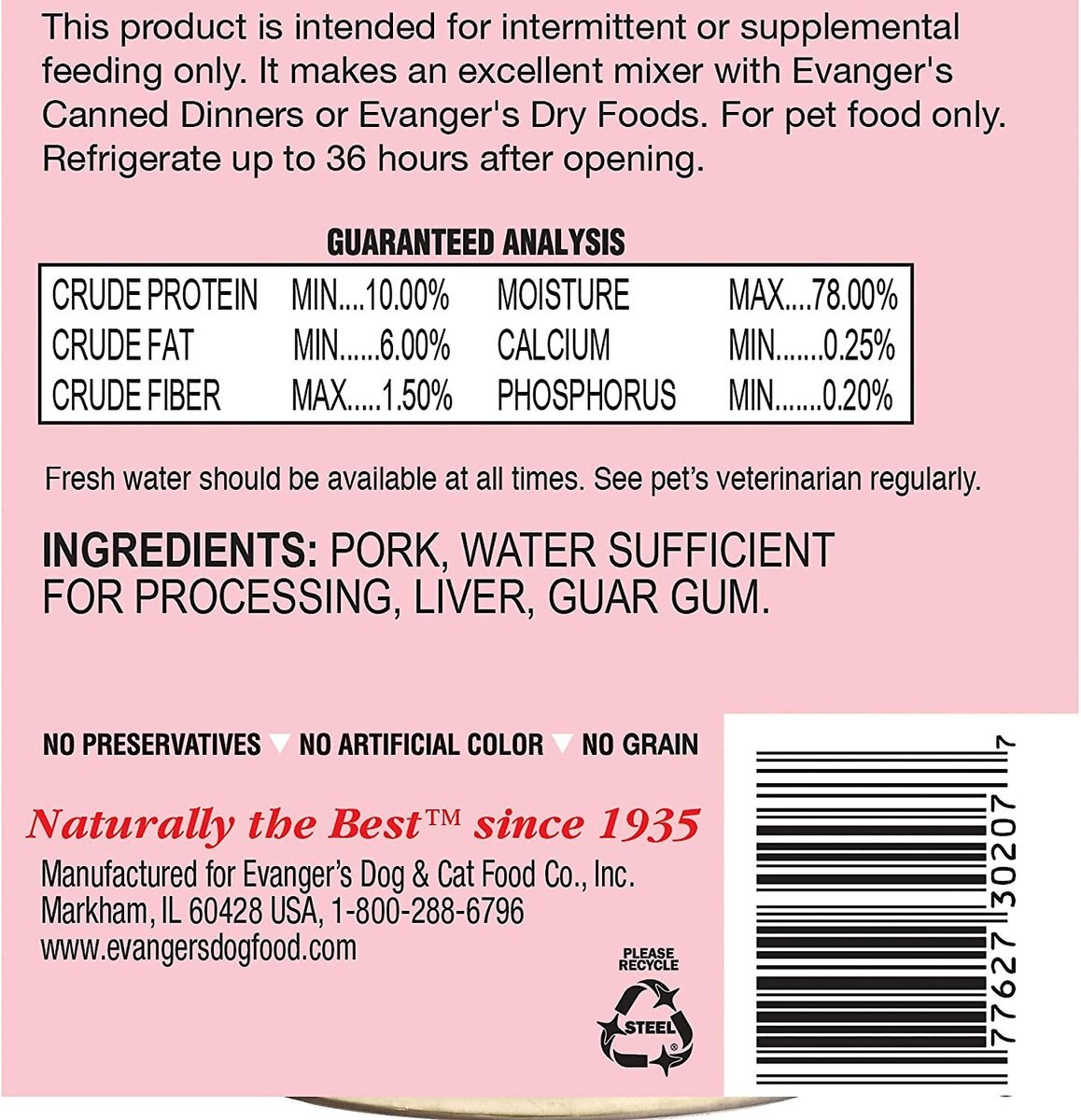 Evanger's Grain-Free Pork Canned Dog and Cat Food