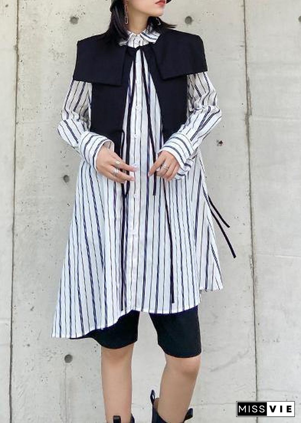 Art striped clothes lapel Button Down Dresses long shirt