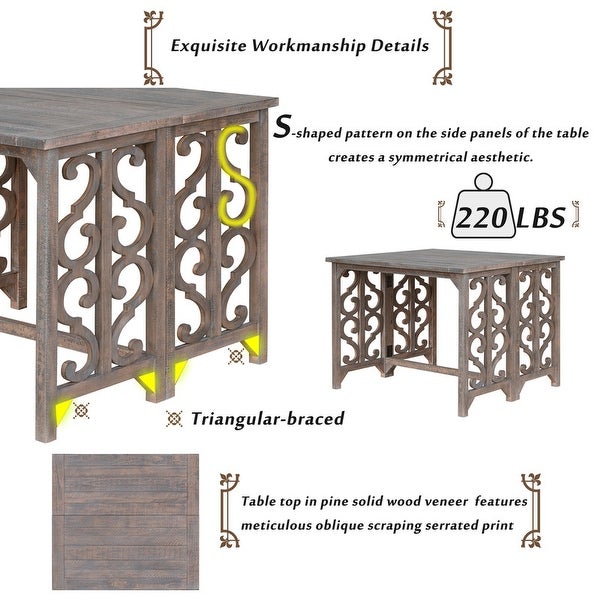 Design 3-piece Vintage Restaurant set Solid wood counter height Bar set foldable dining table with 2 saddle stools