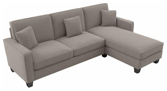 Stockton 102W Couch with Reversible Chaise in Beige Herringbone Fabric   Transitional   Sectional Sofas   by Homesquare  Houzz