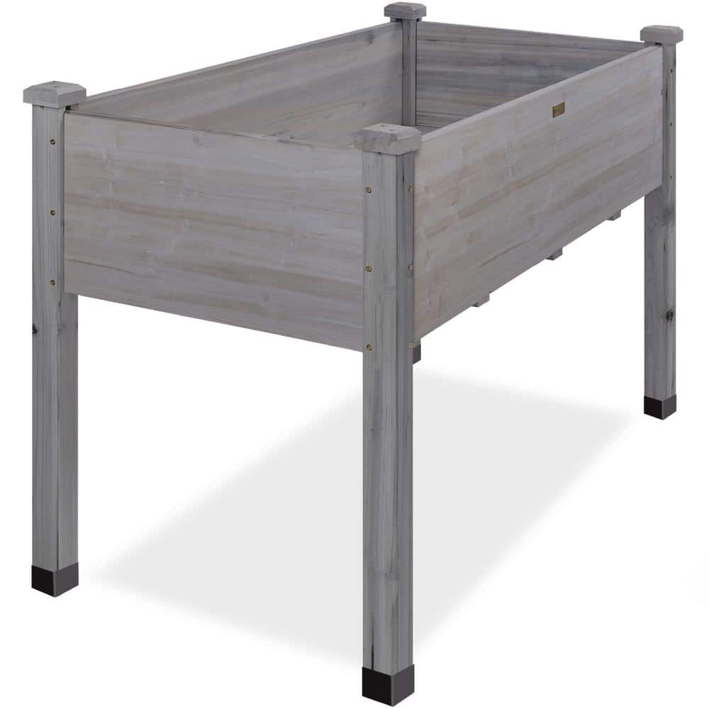 Best Choice Products 2 ft. x 4 ft. x 2.5 ft. Gray Elevated Garden Bed， Raised Wooden Planter/Foot Caps， Bed Liner SKY6395