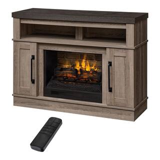 StyleWell Plainfield 48 in. Freestanding Electric Fireplace TV Stand in Medium Brown Ash with Charcoal Top HDFP48-54AE