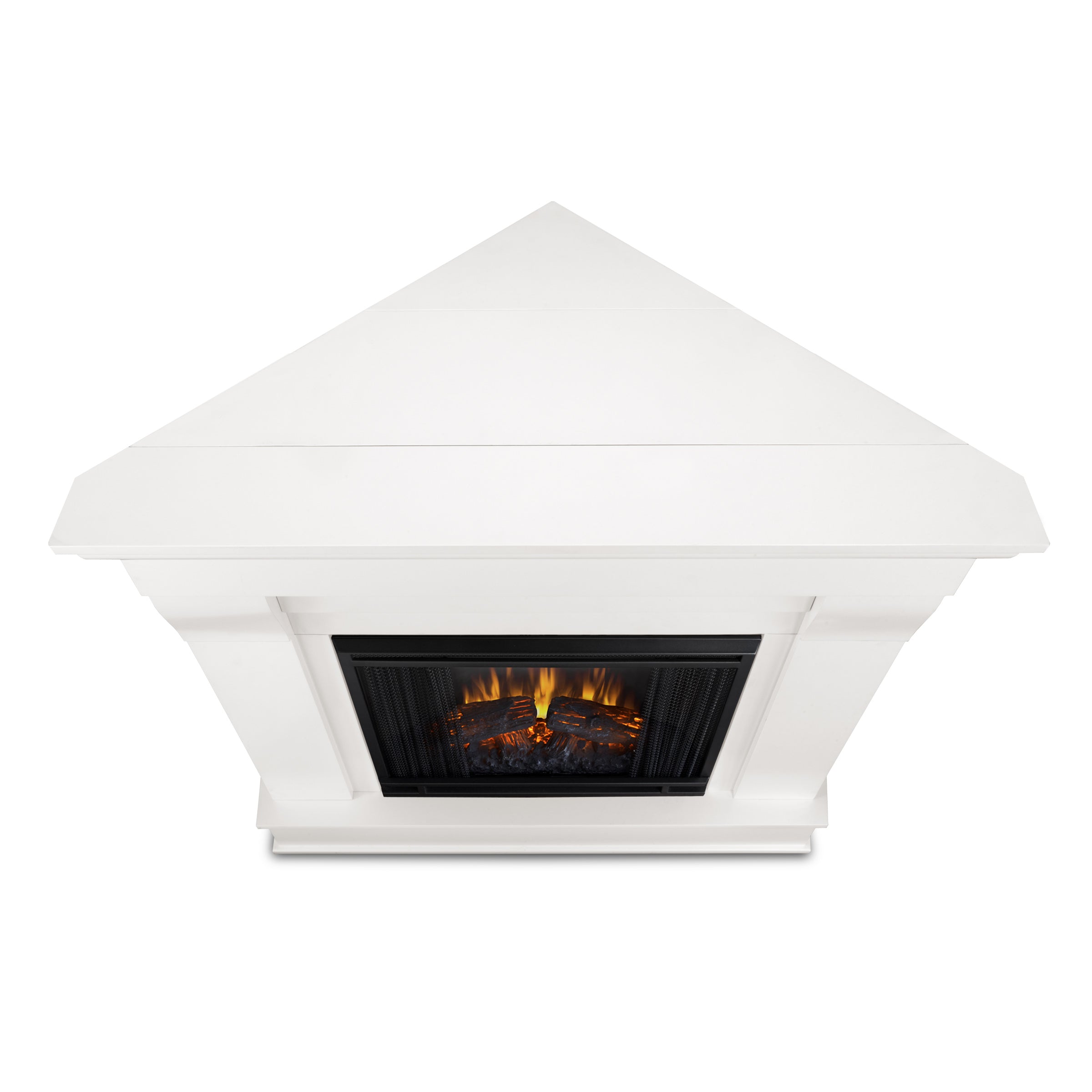 Chateau Corner Electric Fireplace in White by Real Flame