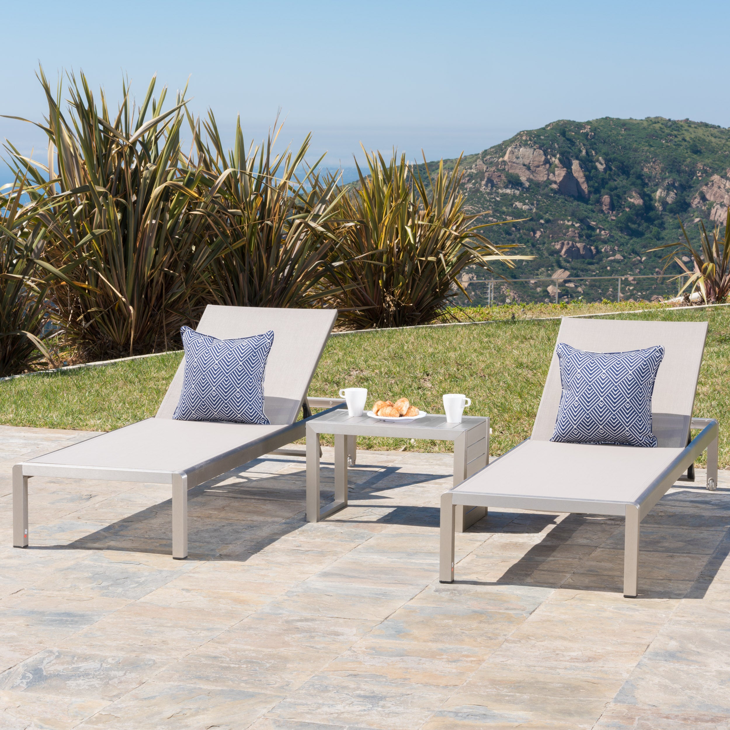 Cherie 3pc Outdoor Chaise Lounge Chair & Table Set