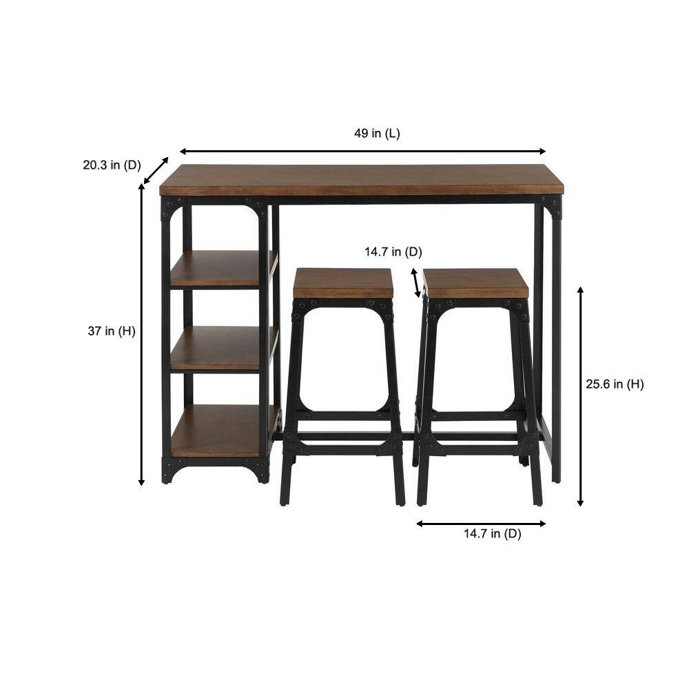 StyleWell Black Metal 3 Piece Dining Set with Haze Oak Finish Wood Top BS80072