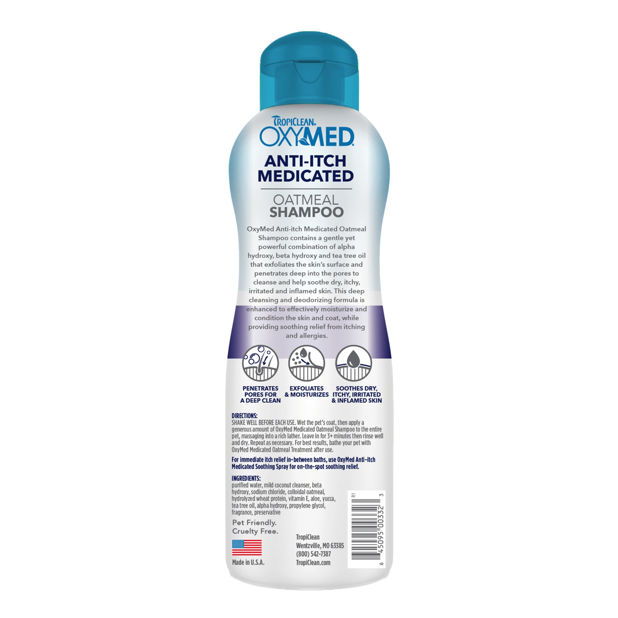 TropiClean OxyMed Medicated Anti Itch Oatmeal Shampoo for Pets， 20 fl. oz.