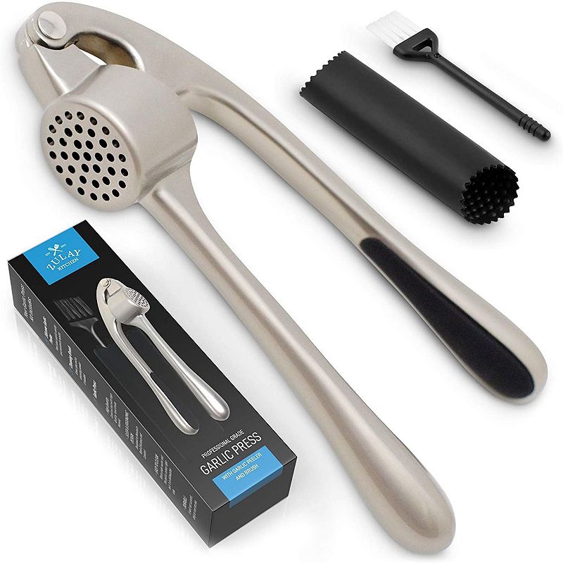 Garlic Press and Peeler Set With Silicone Peeler and Brush