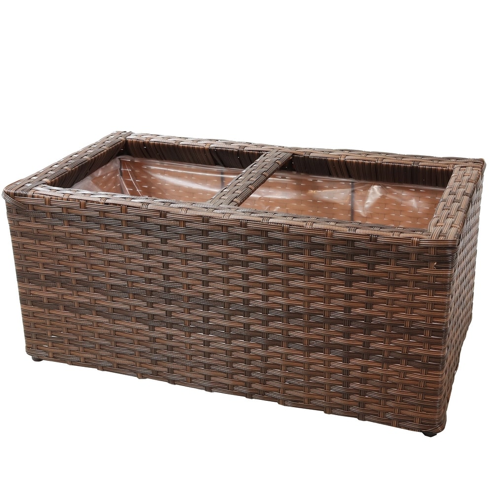 Sunnydaze 2 Section Rectangle Polyrattan Indoor Planters   Set of 2