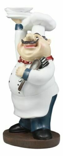 1 Be Our Guest French Bistro Chef Holding Plates And Utensils Statue Kitchen Decor EBR02