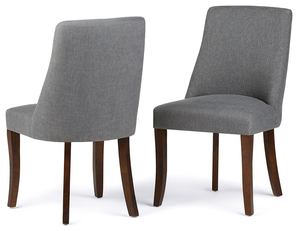 Set of 2 Dining Chair  Hardwood Legs With Linen Seat and Curved Back  Slate Grey   Transitional   Dining Chairs   by Declusia  Houzz