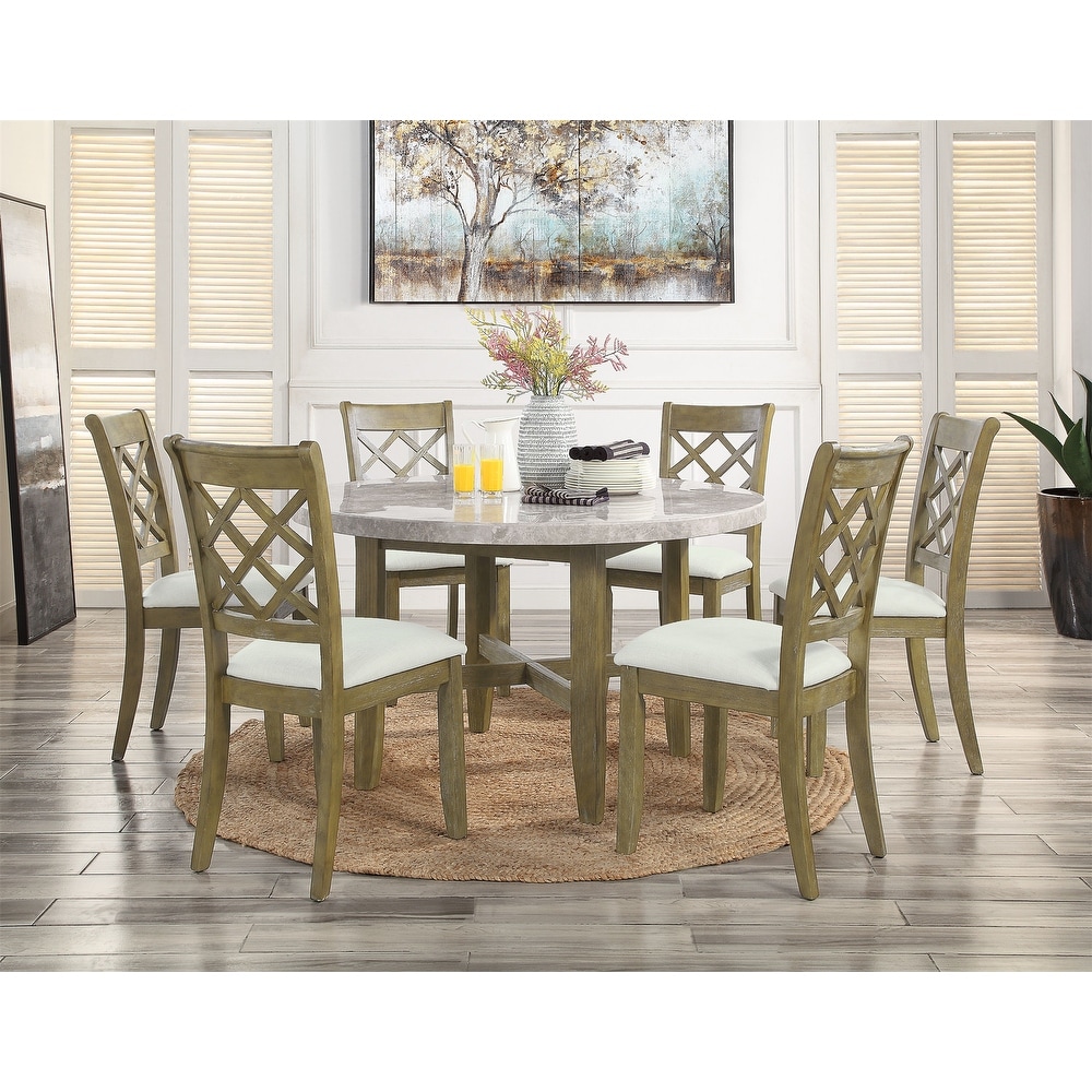 Dining Table W/Marble Top Rustic Oak Finish