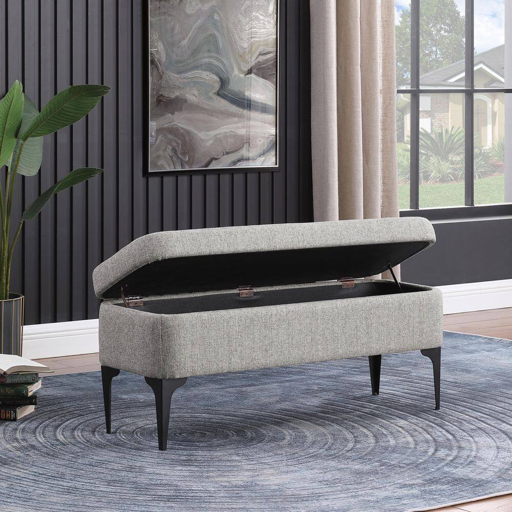 Homepop Large Modern Sustainable Gray Woven Storage Bench 17.5 in. H x 42 in. W x 14.5 in. D K8653-F2297