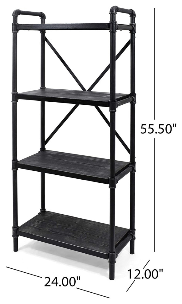 Tall Bookcase  Metal Support Back With Open Firwood Shelves  Grey/Pewter Finish   Industrial   Bookcases   by Declusia  Houzz