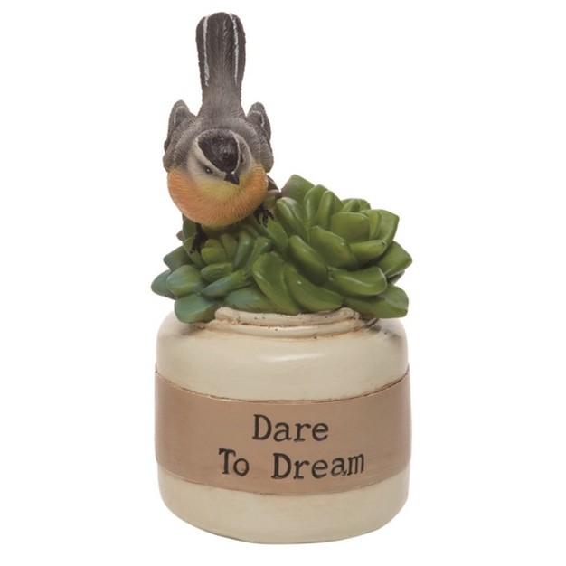 Transpac Resin 7 In Green Spring Dare To Dream Bird With Succulents Figurine