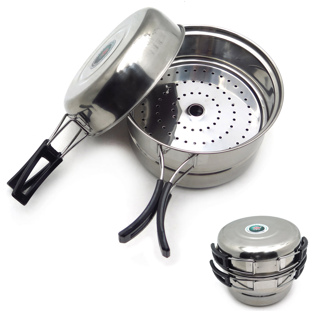 HTTMT- Silver Portable Outdoor Cookware Camping Hiking Picnic Cooking Bowl Pan Pot Set