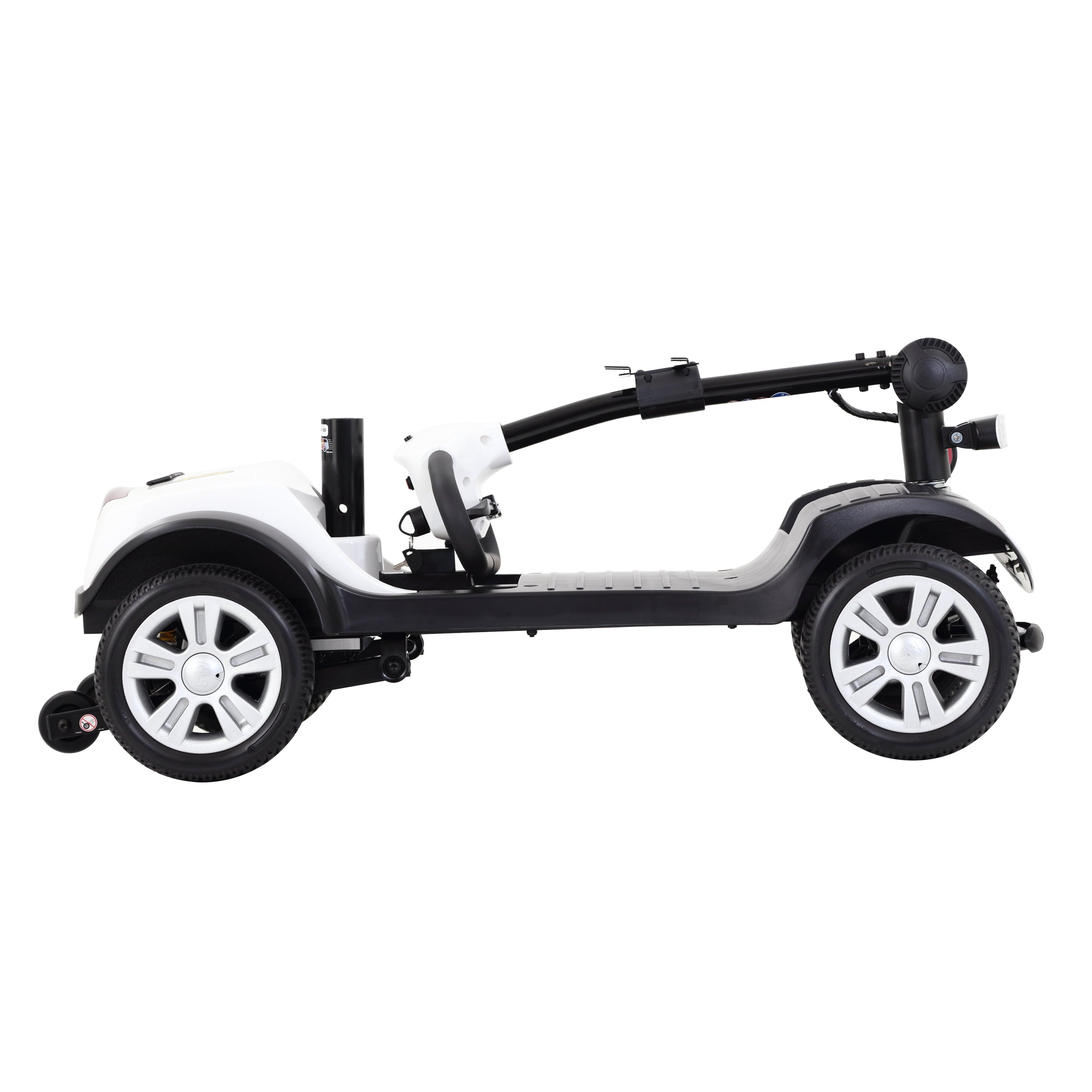 Folding Compact Mobility Scooter, 4 Wheel Electric Powered Wheelchair Device - 300lbs Heavy Duty Mobile for Travel, Adults, Elderly - Power Extended Battery with Charger and Basket - White