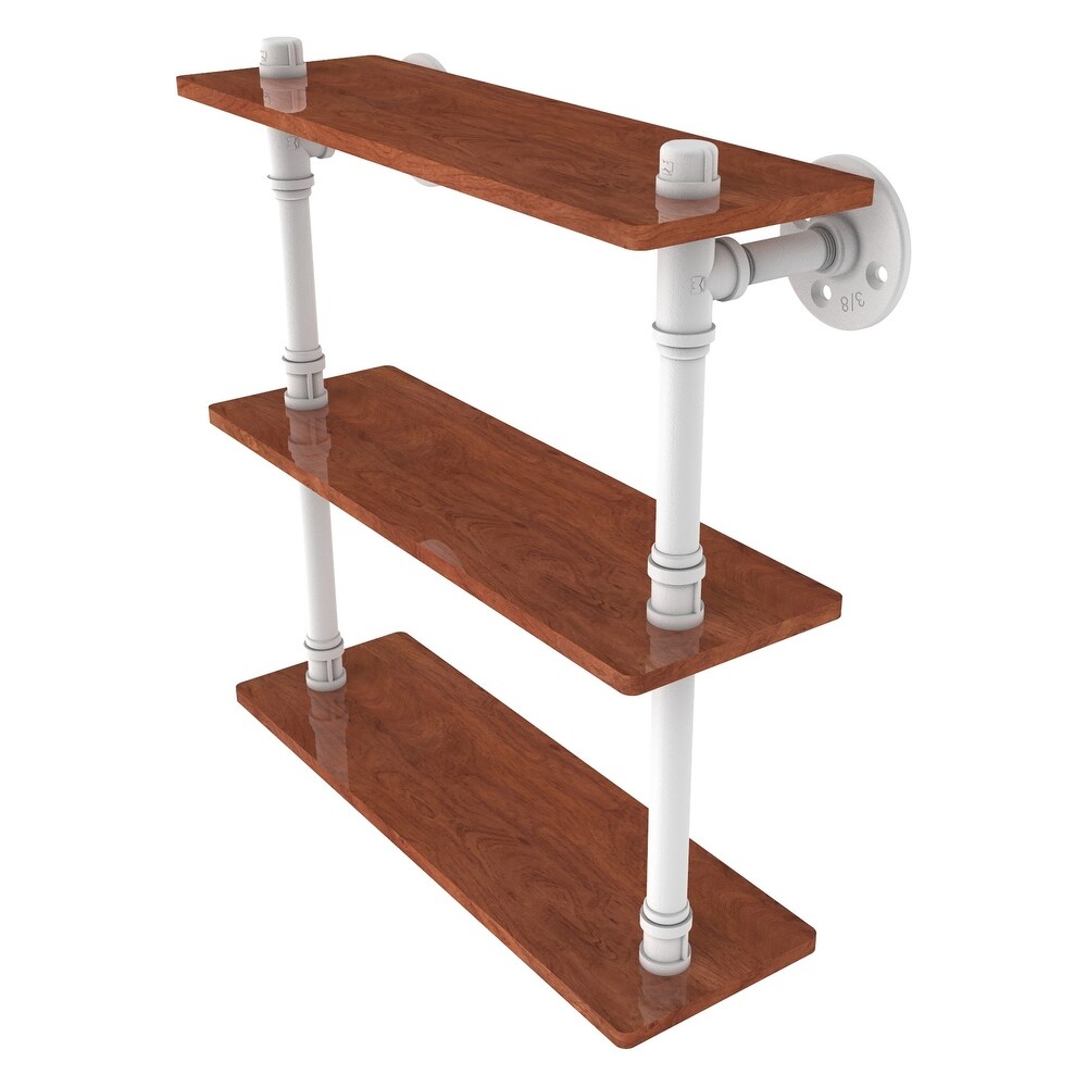 ied Brass Pipeline Collection 16 Inch Ironwood Triple Shelf