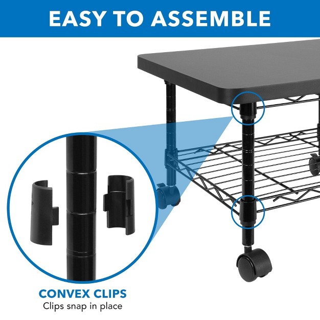 Mount it Under Desk Printer Stand With Wheels Mobile Printer And Fax Cart With Storage Shelf For Office And Home Use 2 Tiers Black