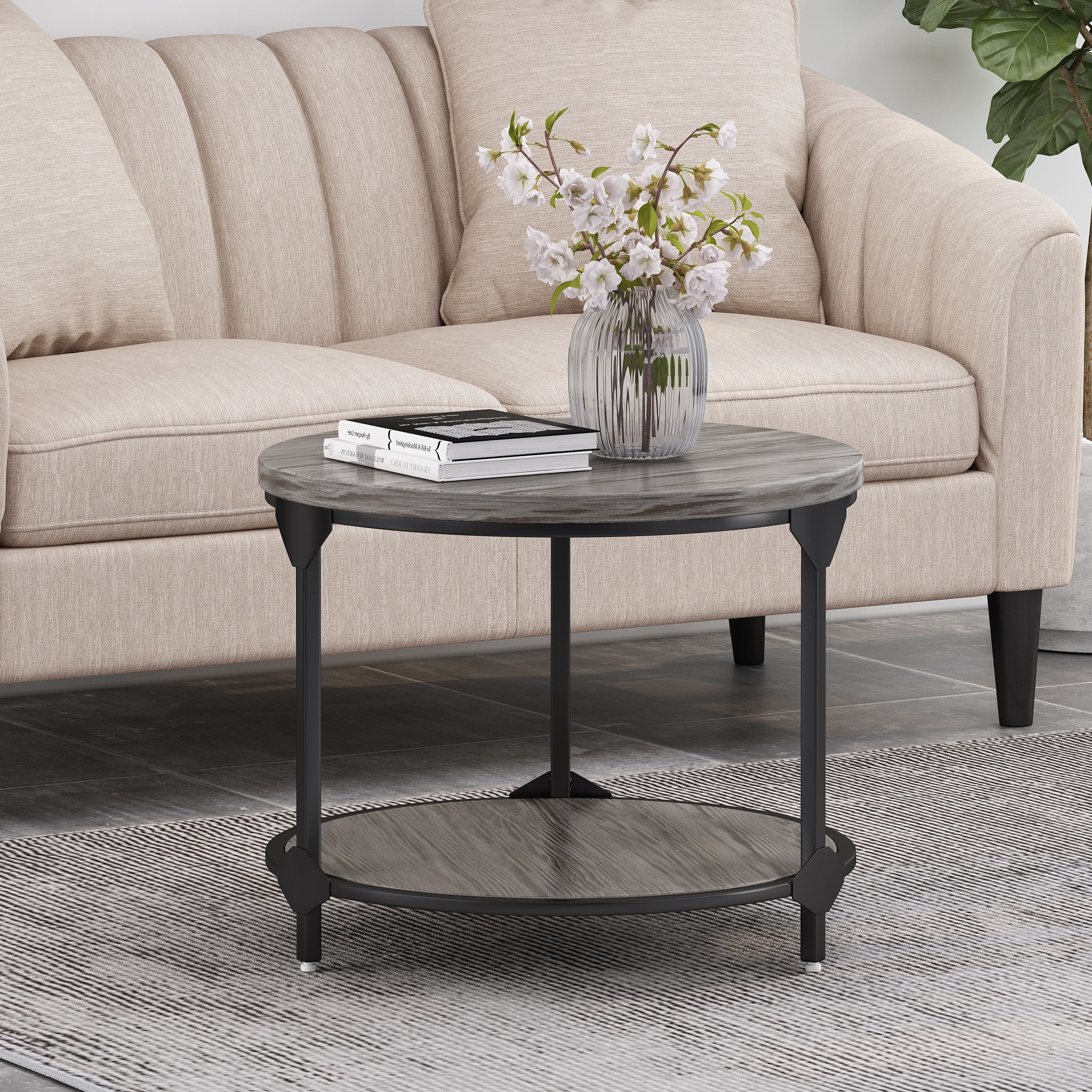 Lenka Modern Industrial Round Coffee Table