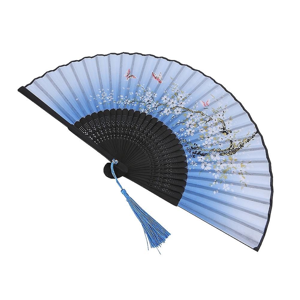 Folding Hand Fan Wedding Party Gift Dance Props Home Office Decoration (blue)