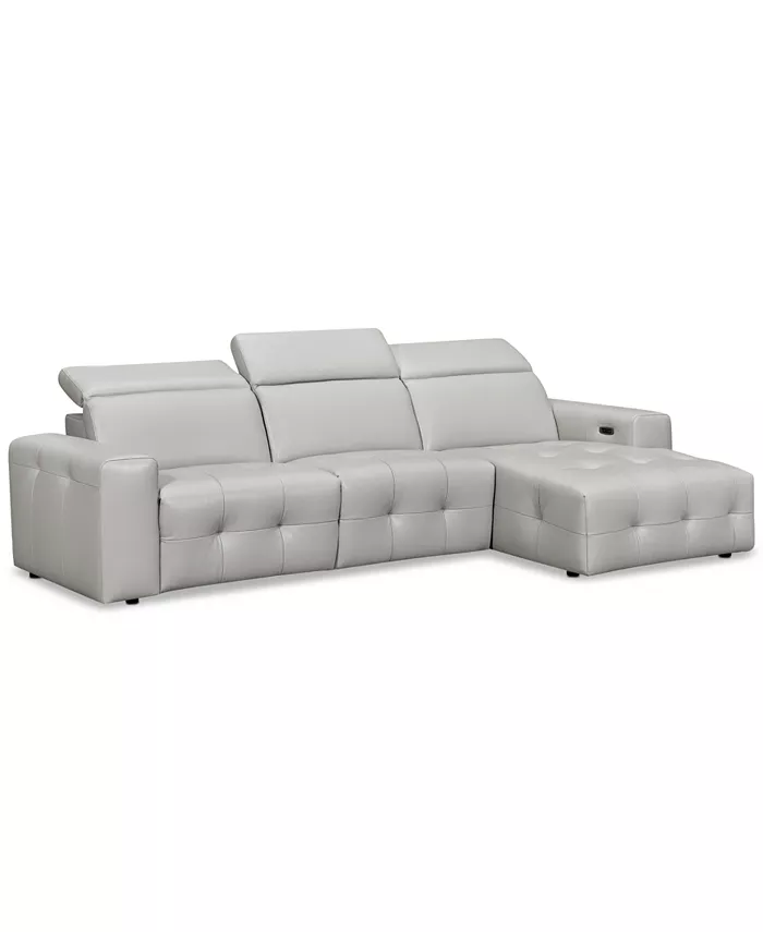 Furniture CLOSEOUT! Haigan 3-Pc. Leather Chaise Sectional Sofa with 2 Power Recliners