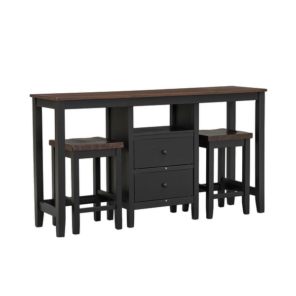 3piece Counter Height Wood Dining Table Set With Cabinet，2 Storage Drawers And 2 Stools