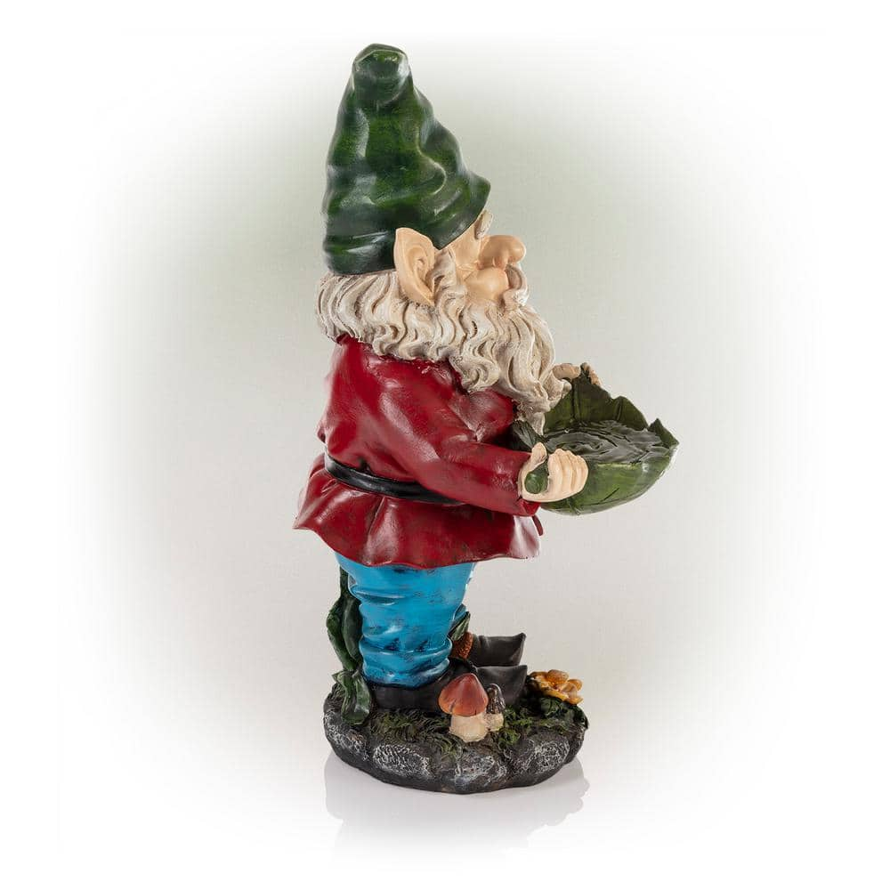 Alpine Corporation 16 in. Tall Outdoor Garden Gnome and Bird Feeder Yard Statue Decoration WAC208