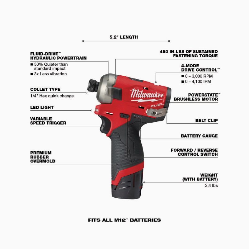 MW M12 FUEL SURGE Lithium-Ion Brushless Cordless Impact Driver Kit 1 4 In. Hex